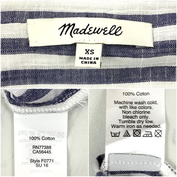 Madewell- Blue White Vertical Stripe Lace Up Top - Picture 7 of 8